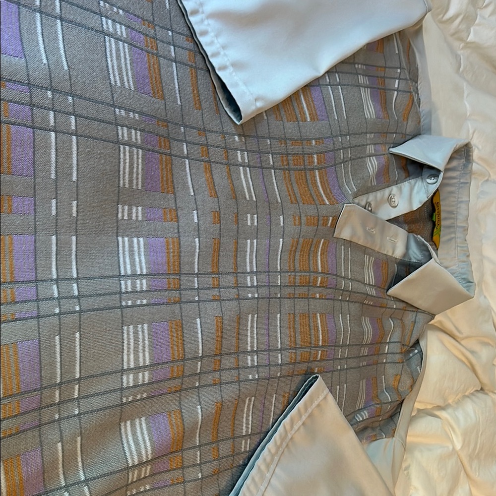 Men’s Big and Tall SilverSilk Gray and Gold Plaid Shirt and Slacks 2 pc Set